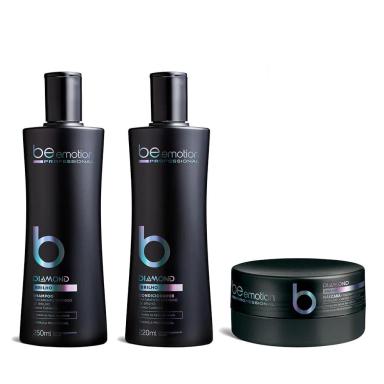 KIT COSMéTICOS BE EMOTION - PROFESSIONAL - DIAMOND - BRILHO - SHAMPOO, CONDICIONADOR E MáSCARA | BE EMOTION