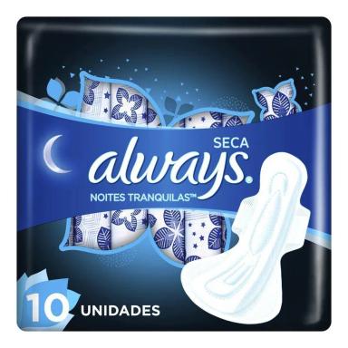 ABSORVENTE ALWAYS NOITES TRANQUILAS SECA COM ABAS HIPER LONGO 10 UNIDADES