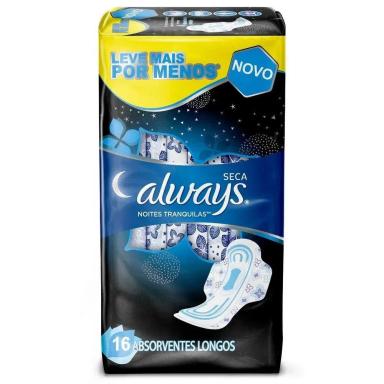 ABSORVENTE ALWAYS NOITES TRANQUILAS COBERTURA SECA COM ABAS 16 UNIDADES