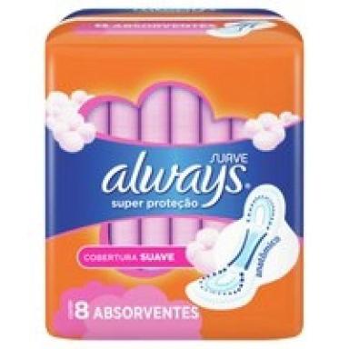 ABSORVENTE ALWAYS SUPER PROTEçãO SUAVE COM ABAS 8 UNIDADES