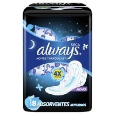 ABSORVENTE ALWAYS NOITES TRANQUILAS SECA COM ABAS 8 UNIDADES