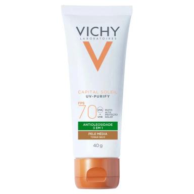 PROTETOR SOLAR FACIAL VICHY CAPITAL SOLEIL PURIFY PELE MéDIA FPS70 40G