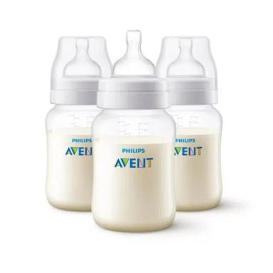 KIT 3 MAMADEIRAS 260ML 1M+ PHILIPS AVENT ANTI-COLIC SCF813/37 TRANSPARENTE
