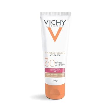 PROTETOR SOLAR FACIAL VICHY CAPITAL SOLEIL UV-GLOW FPS60 PELE CLARA A MéDIA 40G