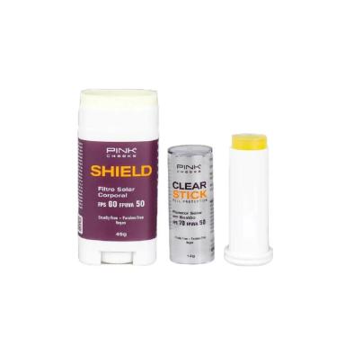 KIT PROTEçãO SOLAR PINK CHEEKS COM SHIELD FPS60 COM CLEAR STICK FPS70 TRANSPARENTE