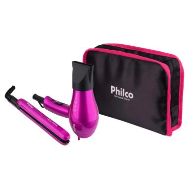 KIT TRAVEL SHINE ROSA PHILCO – PRANCHA + SECADOR Bivolt