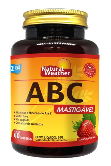 ABC MASTIGáVEL NATURAL WEATHER 60 CáPSULAS - POLIVITAMíNICO COM SABOR MORANGO OU ABACAXI