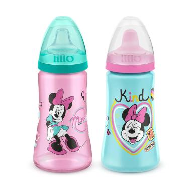 KIT 2 COPOS COLORS BICO DE SILICONE DISNEY MINNIE ROSA LILLO