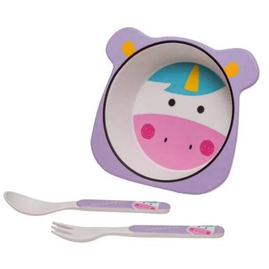 KIT REFEIçãO INFANTIL ECO PRATO E TALHER UNICóRNIO GIRO BABY