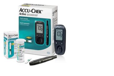KIT MEDIDOR DE GLICOSE ACTIVE COMBO COMPLETO ACCU-CHEK COM TIRAS + LANCETAS + CANETA LANCETADORA SOFTCLIX
