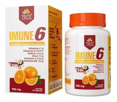 IMUNE 6 - VIT C + VIT D + SELêNIO + ZINCO  + VIT A + VIT B6 - 60CAPS - IMUNIDADE SEM Sabor