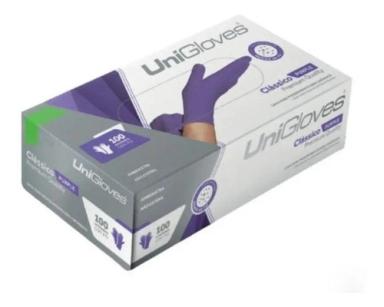 LUVAS DESCARTáVEIS UNIGLOVES CLáSSICO COR VIOLETA TAMANHO  M DE LáTEX COM Pó X 100 UNIDADES