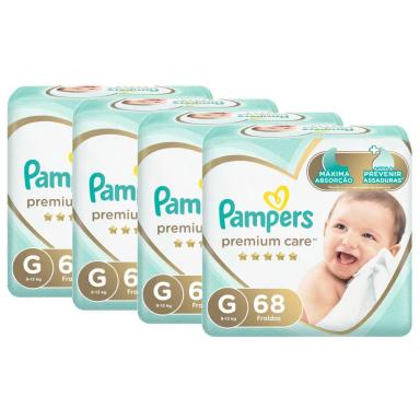 KIT FRALDA PAMPERS PREMIUM CARE JUMBO TAMANHO G COM 272 UNIDADES