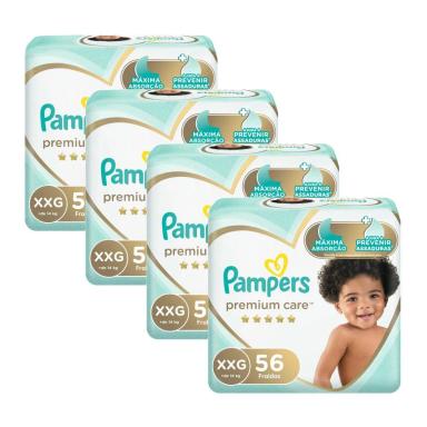 KIT FRALDA PAMPERS PREMIUM CARE JUMBO TAMANHO XXG COM 224 UNIDADES