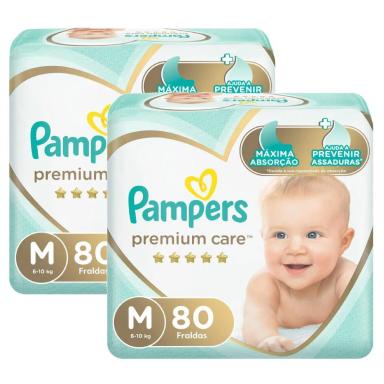 KIT FRALDA PAMPERS PREMIUM CARE JUMBO TAMANHO M COM 160 UNIDADES