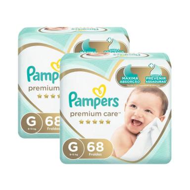 KIT FRALDA PAMPERS PREMIUM CARE JUMBO TAMANHO G COM 136 UNIDADES