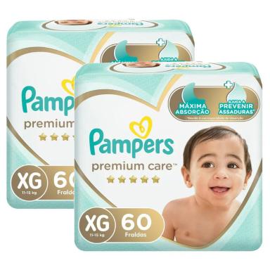 KIT FRALDA PAMPERS PREMIUM CARE JUMBO TAMANHO XG COM 120 UNIDADES