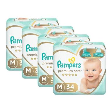 FRALDA PAMPERS PREMIUM CARE MEGA TAMANHO M 136 UNIDADES