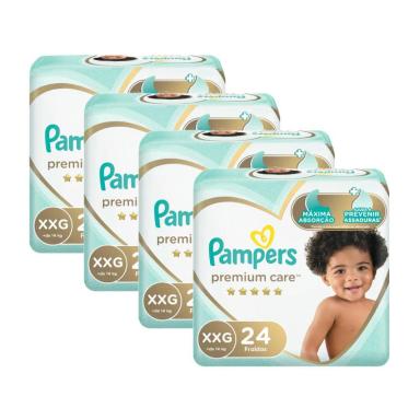 KIT FRALDA PAMPERS PREMIUM CARE MEGA TAMANHO XXG 96 UNIDADES