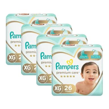 KIT FRALDA PAMPERS PREMIUM CARE MEGA TAMANHO XG 104 UNIDADES