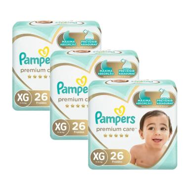 KIT FRALDA PAMPERS PREMIUM CARE MEGA TAMANHO XG 78 UNIDADES
