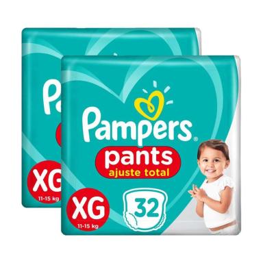 KIT FRALDAS PAMPERS PANTS AJUSTE TOTAL MEGA XG 64 TIRAS