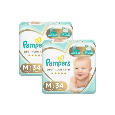 KIT FRALDA PAMPERS PREMIUM CARE MEGA TAMANHO M COM 68 UNIDADES