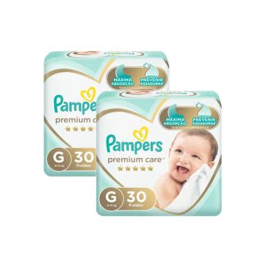 KIT FRALDA PAMPERS PREMIUM CARE MEGA TAMANHO G 60 UNIDADES