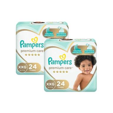 KIT FRALDA PAMPERS PREMIUM CARE MEGA TAMANHO XXG 48 UNIDADES