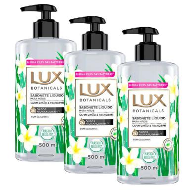 KIT 3 SABONETES LíQUIDO LUX BOTANICALS CAPIM-LIMãO &amp;amp; FRANGIPANI 500ML