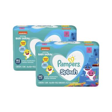 KIT 384 LENçOS PAMPERS SPLASHERS BABY SHARK