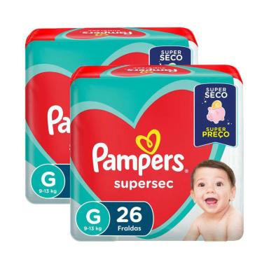 KIT 2 FRALDAS PAMPERS SUPERSEC G 26 UNIDADES
