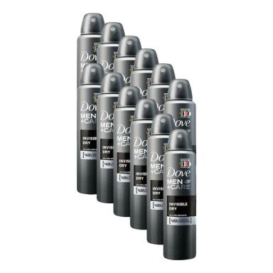 KIT 12 DESODORANTES DOVE MEN+CARE ANTITRANSPIRANTE AEROSSOL INVISIBLE DRY 150ML