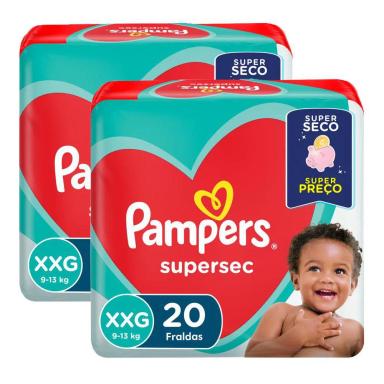 KIT 2 FRALDAS PAMPERS SUPERSEC XXG 20 UNIDADES