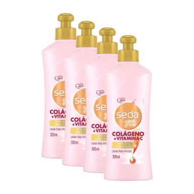 KIT 4 CREMES PARA PENTEAR SEDA COLáGENO E VITAMINA C BY NIINA SECRETS 300ML CADA