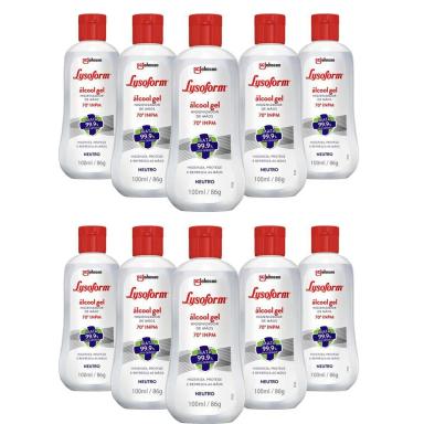 KIT 10 ÁLCOOL EM GEL LYSOFORM HIGIENIZADOR NEUTRO 100ML