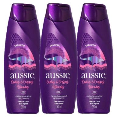 KIT COM 3 SHAMPOO AUSSIE CACHOS E CRESPOS ATIVADOS LIMPEZA DELICADA E HIDRATANTE 360ML