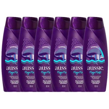 KIT COM 6 SHAMPOOS AUSSIE MEGA MOIST SUPER HIDRATAçãO 180ML