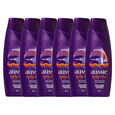 KIT COM 6 SHAMPOOS AUSSIE BYE BYE FRIZZ MACIEZ E BRILHO 180ML