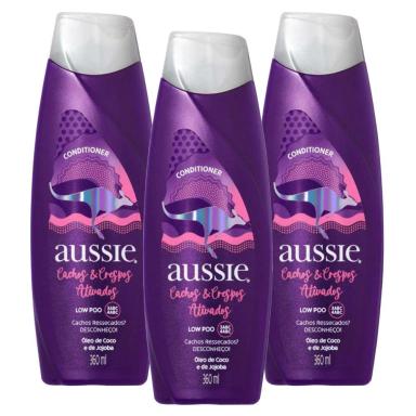 KIT 3 CONDICIONADORES AUSSIE CACHOS E CRESPOS ATIVADOS HIDRATAçãO E DEFINIçãO 360ML
