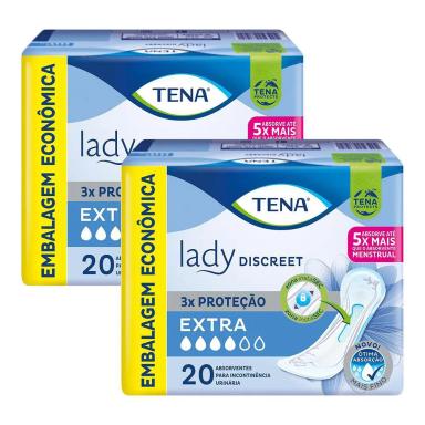 KIT 2 ABSORVENTE PARA INCONTINêNCIA URINáRIA TENA LADY DISCREET EXTRA 20UN CADA