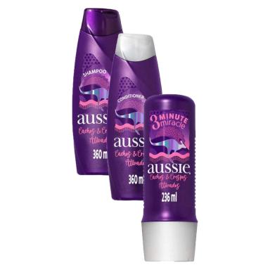 KIT AUSSIE CACHOS E CRESPOS SHAMPOO + CONDICIONADOR + TRATAMENTO
