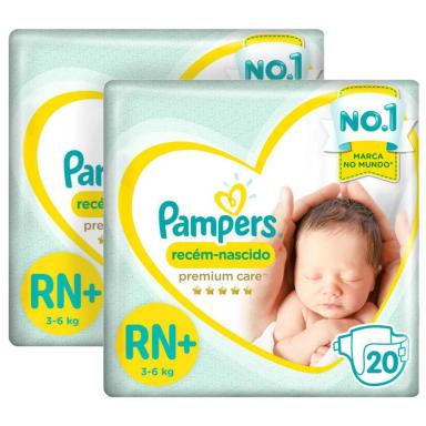 KIT 40 FRALDAS PAMPERS PREMIUM CARE RECéM NASCIDO PLUS 3 à 6KG