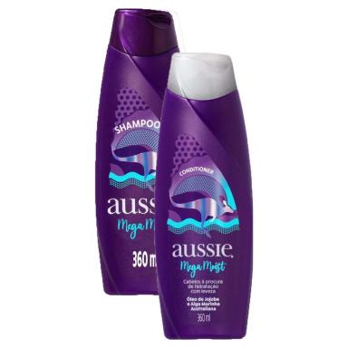 KIT SHAMPOO AUSSIE MEGA MOIST SUPER HIDRATAçãO 360ML + CONDICIONADOR AUSSIE MEGA MOIST SUPER HIDRATAçãO 360ML
