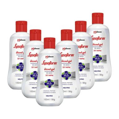 KIT 6 ÁLCOOL EM GEL LYSOFORM HIGIENIZADOR PARA AS MãOS NEUTRO 100ML
