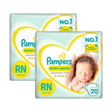 KIT FRALDA PAMPERS PREMIUM CARE RECéM NASCIDO COM 40 UNIDADES ATé 4KG