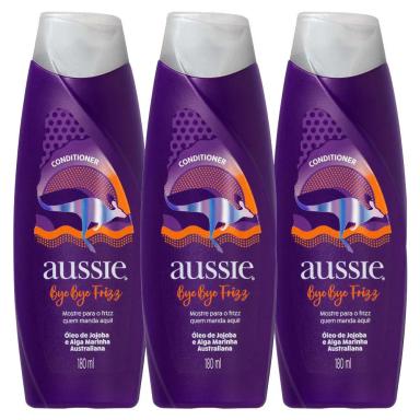 KIT 3 CONDICIONADOR AUSSIE BYE BYE FRIZZ MACIEZ E BRILHO 180ML