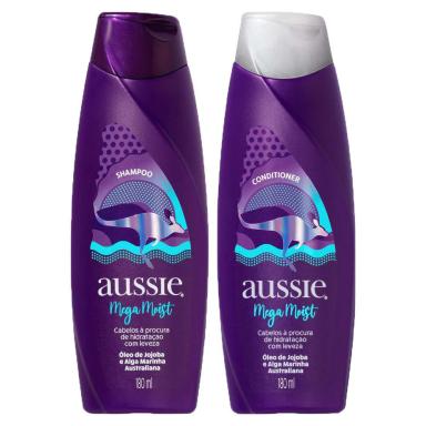 KIT AUSSIE MEGA MOIST SUPER HIDRATAçãO 180ML: SHAMPOO + CONDICIONADOR
