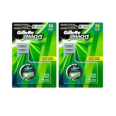 KIT COM 2 CARGAS GILLETTE MACH3 SENSITIVE C/ 16 UNIDADES