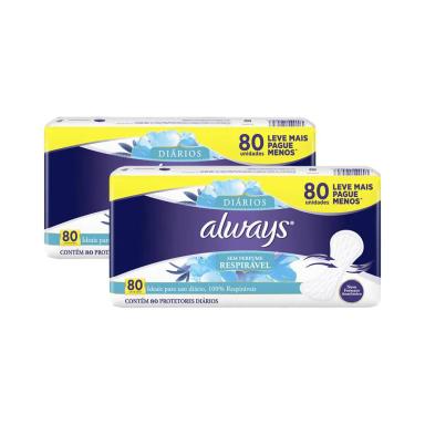 KIT PROTETORES DIáRIOS ALWAYS RESPIRáVEL 80 UNIDADES - 2 UNIDADES